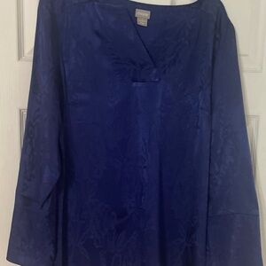 Chico's Blue Long Sleeve Mandarin Collar Blouse Women’s Size 3 NWT
